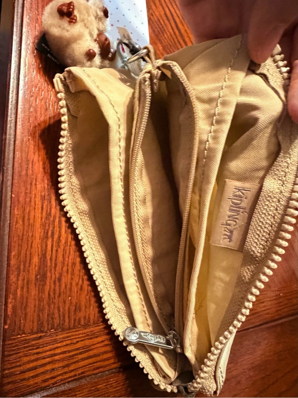Kipling Light Beige Nylon Zip Pouch with Keychain - Picture 3 of 5
